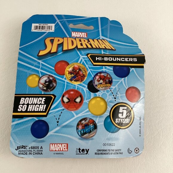 Marvel Spider-Man Bounce Em Big Bounce Rubber Balls Hi Bouncers 5 Pack New - Picture 2 of 6